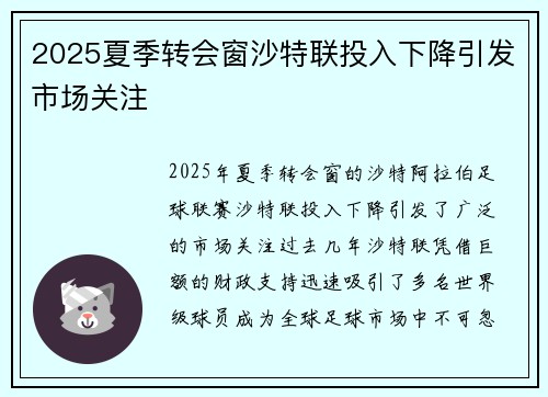 2025夏季转会窗沙特联投入下降引发市场关注